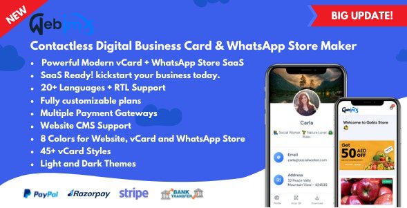 Web IMX - Digital Business Card + WhatsApp Store Maker | SaaS | vCard Builder